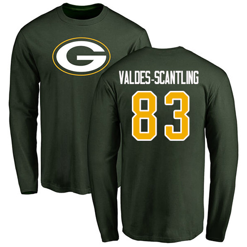 Men Green Bay Packers Green #83 Valdes-Scantling Marquez Name And Number Logo Nike NFL Long Sleeve T Shirt->nfl t-shirts->Sports Accessory